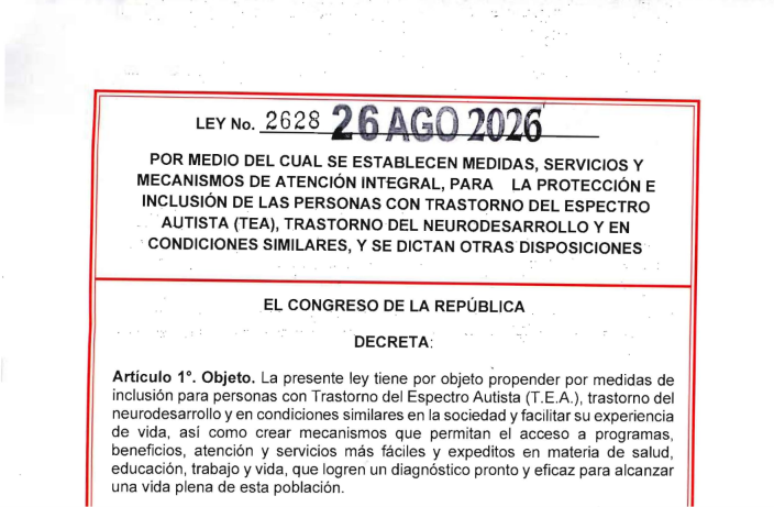 Ley 2628 de 2026: nuevos derechos y medidas para personas con autismo en Colombia